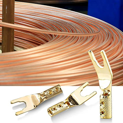 4PCS Spade Connector,45 Degree Pure Copper Audio Fork Y Spade Plug DIY with Heat Shrink Tubing and Hex Wrench,Double Screw Locking Speaker Cable Plug for Speaker Cables (Knurled Gold Plated) - color: Gold Plated Knurled Style