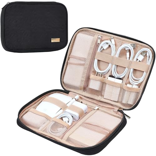 NISHEL Travel Cord Organizer, Electronic Cable Accessories Storage Bag | Bag for chargers, cables, phones, hard drives, USB devices and SD cards, ideal for travel and daily use,Black - color: Black