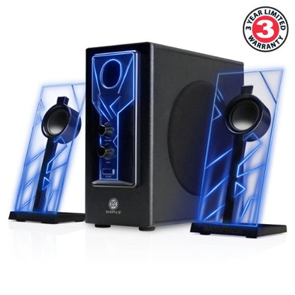 GOgroove BassPULSE 2.1 Computer Speakers with Blue LED Glow Lights and Powered Subwoofer - Gaming Speaker System for Music on Desktop, Laptop, PC with 40 Watts, Heavy Bass