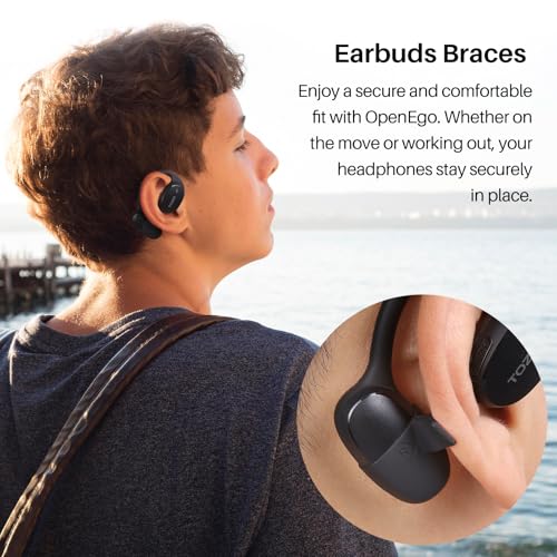 TOZO OpenEgo Open Ear Earbuds 80H Bluetooth 5.3 Headphones Sport Earbuds | Open Ear Structure with Earhooks, 32 EQ Modes, Digital LED Display,HD Clear Calls, Comfort Wear For Running, Travel, Office - color: Black