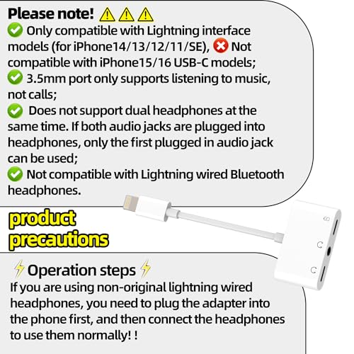 Lightning to 3.5mm Headphone Jack Adapter for iPhone 14 13 12 Pro (3in1)Charging Port Earphone Cable Splitter Fast Charger Connector Aux Adaptor for Apple for iPad Air USB Audio Plug Dongle Converter