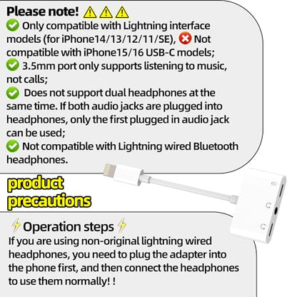 Lightning to 3.5mm Headphone Jack Adapter for iPhone 14 13 12 Pro (3in1)Charging Port Earphone Cable Splitter Fast Charger Connector Aux Adaptor for Apple for iPad Air USB Audio Plug Dongle Converter