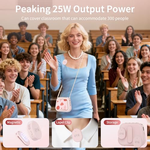 S1 Voice Amplifier Wireless, 25W Portable PA System with Dual Wireless Lavalier Mics, Bluetooth Speaker with Shoulder Strap for Classroom, Training, Tour Guiding & Public Speaking (Pink) - color: Pink