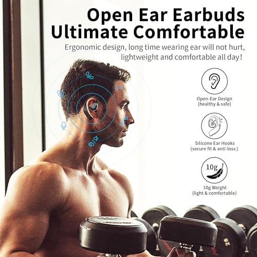 BANIGIPA Open Ear True Wireless Earbuds with Immersive Premium Sound | IP54 Waterproof Bluetooth 5.3 Headphones w/ DSP Noise Cancelling Mic for Sports Long-Lasting Comfort, 50H Playtime - color: AIR01-Black