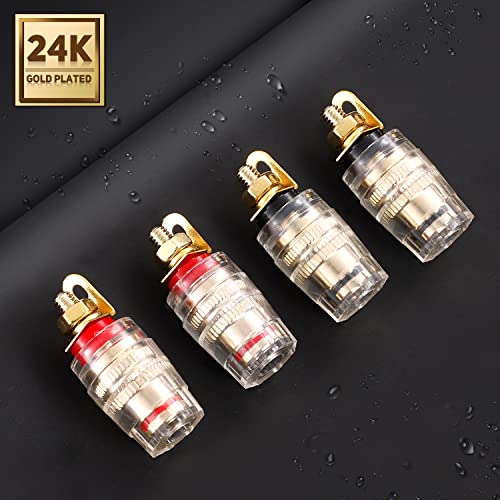 Facmogu 2 Pairs Mini Gold Plated Insulated 5-Way Binding Post Banana Plugs 4mm, 24K Gold Plated Sold Brass Amplifier Speaker Terminal Binding Post Banana Jack, Black & Red - Short - size: Small-Short
