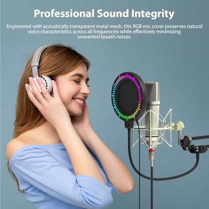 Professional RGB Microphone Pop Filter, Transparent Metal Mesh