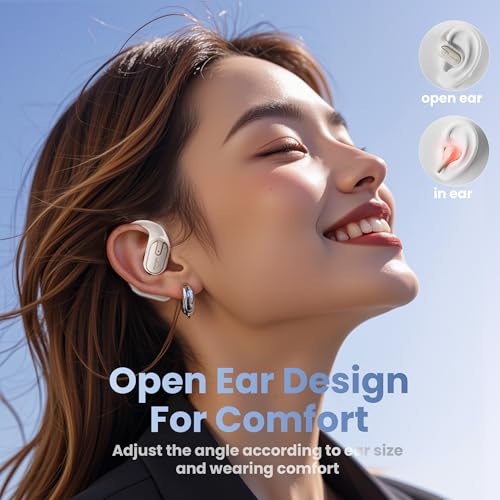 Open Ear Headphones Earbuds Wireless - 5.4 Bluetooth Ear Buds with LED Digital Display IPX7 Waterproof, Wireless Headphones Touch Control Air Conduction Stereo Sound with 18.2mm Drivers 40H Playtime - color: White