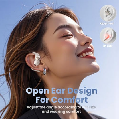 Open Ear Headphones Earbuds Wireless - 5.4 Bluetooth Ear Buds with LED Digital Display IPX7 Waterproof, Wireless Headphones Touch Control Air Conduction Stereo Sound with 18.2mm Drivers 40H Playtime - color: White