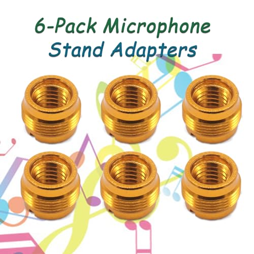CashBeat 6-Pack Mic Stand Adapter, 5/8 to 3/8 Threaded Screw Connector | Microphone stand thread adapter, mic clip holder, metal, studio recording boom stand accessory - size: 6Pcs