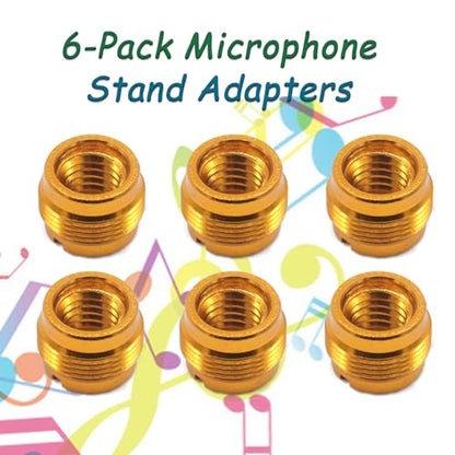 CashBeat 6-Pack Mic Stand Adapter, 5/8 to 3/8 Threaded Screw Connector | Microphone stand thread adapter, mic clip holder, metal, studio recording boom stand accessory - size: 6Pcs