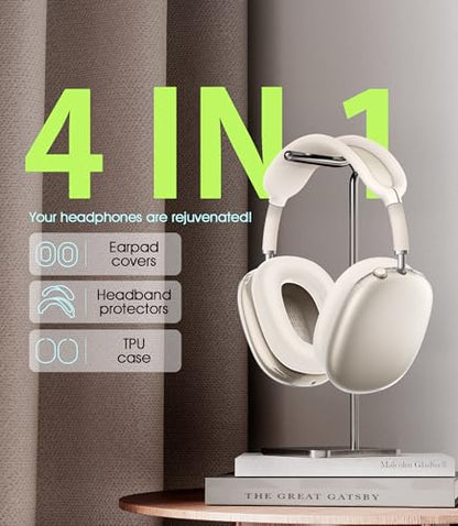 4 in 1 Case Cover for AirPods Max 2/1 (Starlight) | Headband/Ear Cups/Ear Pads Cover, All-Round Protection Soft Silicone and Clear TPU Headphone Case for AirPods Max 2 - color: Clear Starlight