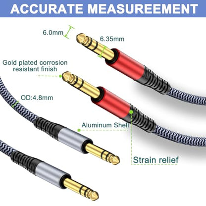 1/4 inch TRS Cable 10ft 2-Pack, 1/4 Inch TRS Instrument Guitar Cable,Straight AMP Cord,Quarter Inch Jack Stereo Audio Balanced Line for Electric Guitar,Bass,Keyboard,Amplifier,Speaker