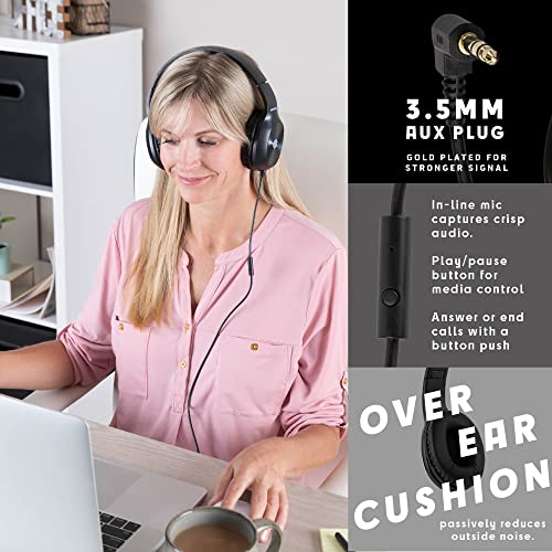 Sonitum Bulk Kids Headphones for School with Microphones - 5-Pack On-Ear 3.5mm Wired Headphones for Schools -Comfy Wired Kids Headphones with in-Line Mics – School Headphones for Kids - color: Black