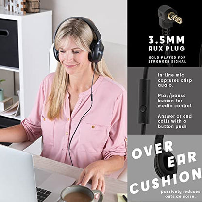 Sonitum Bulk Kids Headphones for School with Microphones - 5-Pack On-Ear 3.5mm Wired Headphones for Schools -Comfy Wired Kids Headphones with in-Line Mics – School Headphones for Kids - color: Black
