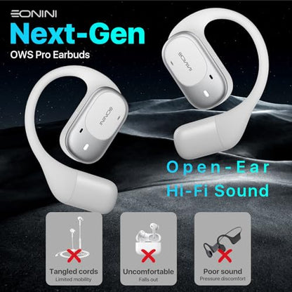 Eonini Open-Ear Earbuds with Earhooks, LED Display Case, Lightweight & Secure Fit, All-Day Comfort, Stay-Aware Design, Clear Calls, 40H Playtime, IPX5 Waterproof Bluetooth 5.3 for Running, Gym - color: White