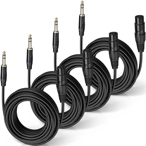4 Pack 25 ft 1/4 Inch (6.35mm) TRS to XLR Female Stereo Jack Microphone Cable Quarter Inch to 3 Pin Patch Cable High Fidelity Balanced Audio for Instruments, Mixer & Amplifier