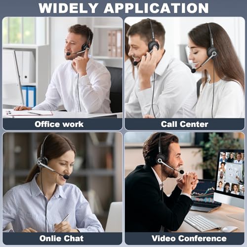 Voistek USB Headset with Microphon,Single-Ear Headset for PC Laptop | Noise Cancelling Mic,3.5mm Plug,USB-A Cable & USB-C Adapter,In-Line Volume Control,Mute Button for Teams Zoom,Home Office - color: Ink Black