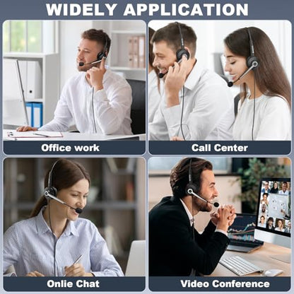 Voistek USB Headset with Microphon,Single-Ear Headset for PC Laptop | Noise Cancelling Mic,3.5mm Plug,USB-A Cable & USB-C Adapter,In-Line Volume Control,Mute Button for Teams Zoom,Home Office - color: Ink Black