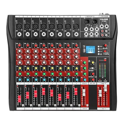 8 Channel Audio Mixer, Professional Music Mixer Board DJ Mixing Console with Bluetooth, USB/MP3 Player, Reverb, and 48V Phantom Power for Studio Recording, Karaoke, and Live Performances