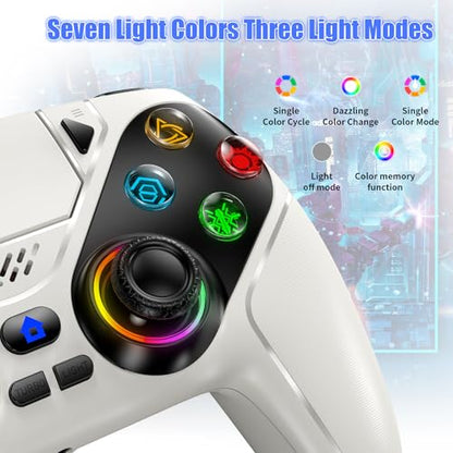 Gamrombo LED Wireless Controller for PS5, Compatible with PS5 Pro/Slim/PC, Dual Vibration, Macro/Turbo Function, 3.5mm Audio Jack, 6-Axis Motion Control Gamepad with Speaker(White) - color: White