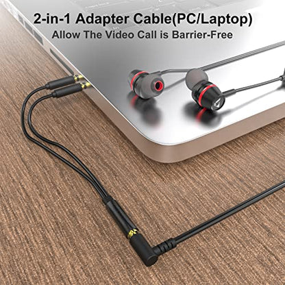 1Mii Wired Earbuds with Microphone and Volume Control, In Ear Headphones Magnetic with Deep Bass, Noise Isolating, High Sound Quality Earphones with 3.5mm Jack for Phone, Android, PC, iPad, MP3(Black)