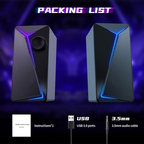 ROSON Computer Speakers, Gaming PC Speakers with Enhanced Bass and Volume Control, Stereo 2.0 USB Powered 3.5mm Aux Multimedia Speakers for Laptop/Desktop/Tablets/Phone