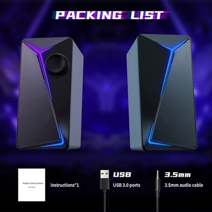 ROSON Computer Speakers, Gaming PC Speakers with Enhanced Bass and Volume Control, Stereo 2.0 USB Powered 3.5mm Aux Multimedia Speakers for Laptop/Desktop/Tablets/Phone