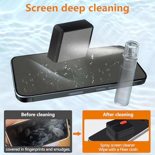 Cell Phone Cleaning Kit, iPhone Cleaning Kit for Charging Port Cleaner Keyboard Cleaning Kit for Airpods/Android/USB C/Earbuds/Laptop/iPad/Camera Lens with Stylus Pen (Black) - color: Black (Base)