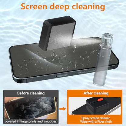 Cell Phone Cleaning Kit, iPhone Cleaning Kit for Charging Port Cleaner Keyboard Cleaning Kit for Airpods/Android/USB C/Earbuds/Laptop/iPad/Camera Lens with Stylus Pen (Black) - color: Black (Base)