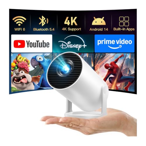 [2026 Upgraded] Mini Projector 4K Supported, Built-in App, Android TV OS X1 - color: White
