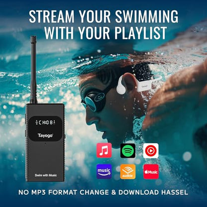 Tayogo IPX8 Waterproof Bone Conduction Bluetooth Headphones – Open-Ear 3-in-1 Bluetooth + FM + Receiver, 15H Playtime, Swim/Running/Cycling Wireless Headset,Compatible T6 Transmitter - color: White