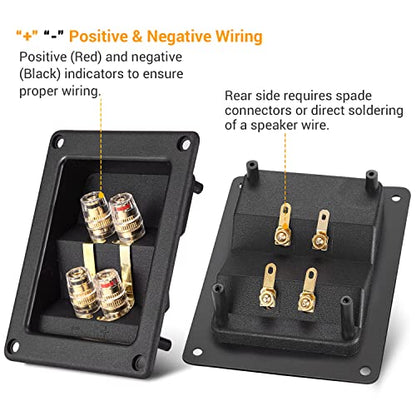 Facmogu 2PCS Rectangle 4-Way Speaker Terminal Box, Gold-Plated Terminal Cup - color: 4-way Rectangle