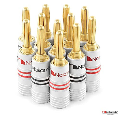 Nakamichi GrubLock Excel Series 24k Gold Plated Banana Plugs, 10-18 AWG | Gauge Size 4mm for Speakers Amplifier Hi-Fi AV Receiver Stereo Audio Wire Cable Screw Connector, 4 Pcs (2-Pairs) - size: 4 Pcs (2-Pairs)