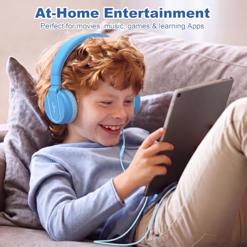 AILIHEN I35 Kids Headphones for School with Mic, 93dB Safe Volume, Lakeblue | Wired On Ear Headphones for Girls Boys, 3.5mm Foldable Lightweight for Classroom Chromebook, Laptop, Computer, Tablet - color: Lagoon Blue