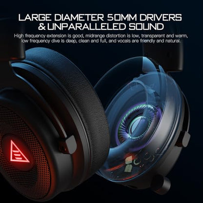 EKSA Wireless Gaming Headset for PC, USB Headphones with Retractable Microhpone, Surround‑Tuned, 20ms Ultra-Low Latency, 50Hr Battery, 2.4G Bluetooth Wired Computer Headset for PS4 PS5 Laptop