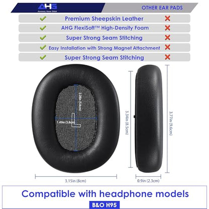 AHG Accessory House Global Upgraded Replacement Beoplay h95 Ear Pads Cushions Compatible with Bang & Olufsen Beoplay H95 Headphones (Black). Sheepskin Leather/High-Density Foam/Strong Magnet - color: Black