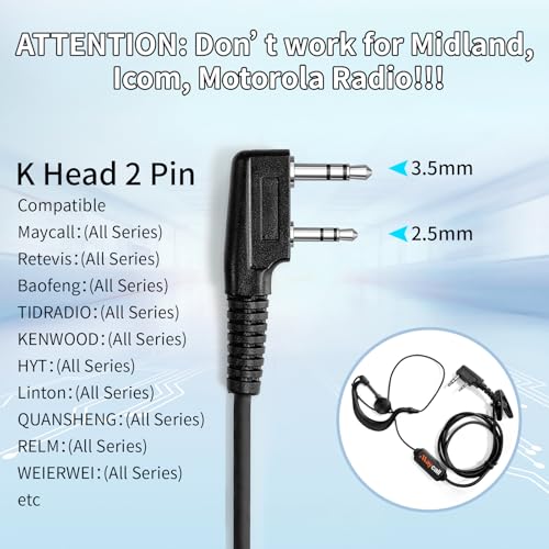 5 Pack Walkie Talkie Earpiece with Mic Two Way Radio Earpiece 2 Pin Microphone Headset for Walkie Talkies Radio Compatible with ‎Retevis Baofeng Arcshell Kenwood Etc - color: Earhook Earpiece