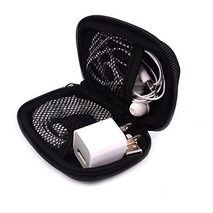 Zip Earbuds Earphone Holder Pouch USB Cable Organizer Small Portable Electronics Accessories Pouch Car Charger Coin Neoprene Soft Case Storage Bag for SD TF Card (Black)
