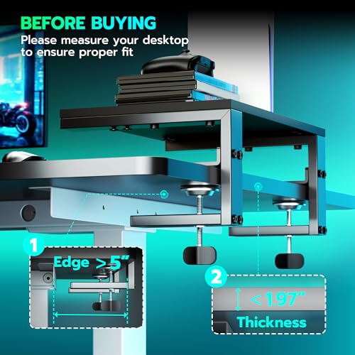 ARES WING Clamp-On 15" 3-in-1 Heavy Duty Desk Shelf Extender Black | Phone Headset holder Clamp Desk Extender Shelf,Desktop Organizer for Gaming and Office Accessories - size: 15“, style: with hooks