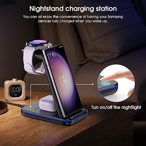 Wireless Charging Station for Samsung/Android, Fast Wireless Watch Charger Station Compatible for Samsung Galaxy S26 Ultra/S25/S24+/Z Flip 7/6 Fold 7/6, Watch8/7/Pro/Active 2 Galaxy Buds3/2 Pro(Black) - color: Black