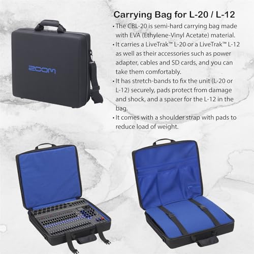Zoom LiveTrak L-20 20 Input Digital Mixer and Multitrack Recorder Bundle with Carrying Bag, Bluetooth adapter, 2X XLR Cable 10ft