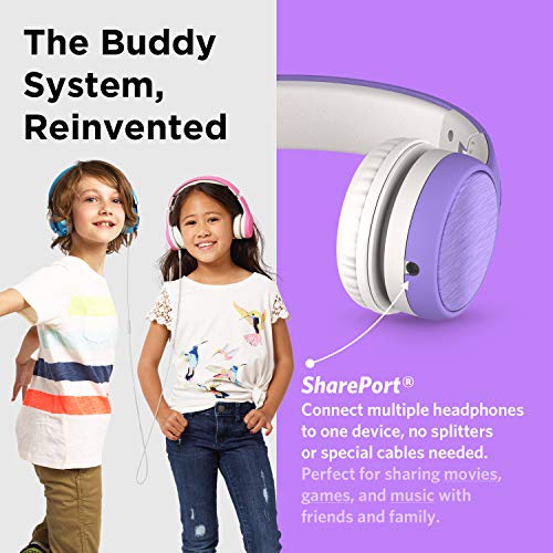 LilGadgets Connect+ Style On-Ear Kids Headphones with Microphone - SharePort Technology, SoftTouch Padding, Detachable Cable, Volume Limiting, Durable & Adjustable - Purple - color: Purple