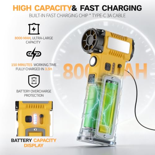 Compressed Air Duster, Cordless Rechargeable 7-in-1 Air Duster, 2 Battery 8000mAh 300000RPM, Variable Speed Electric Dust Remover for Keyboard PC Computer Car Vents Cleaning