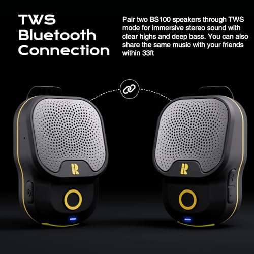 Rythflo Wearable Bluetooth 5.3 Speaker, 30H Battery, IPX7 Waterproof | Clip-On Design, TWS Pairing, Built-In ENC Mic, Hands-Free Music & Calls, Jobsite Use, Portable Wireless Speaker