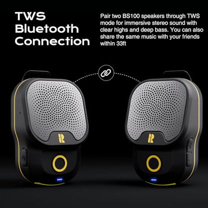 Rythflo Wearable Bluetooth 5.3 Speaker, 30H Battery, IPX7 Waterproof | Clip-On Design, TWS Pairing, Built-In ENC Mic, Hands-Free Music & Calls, Jobsite Use, Portable Wireless Speaker