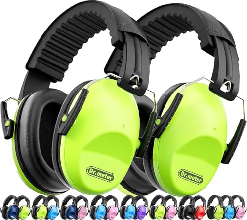 Dr.meter Kids Ear Protection Ear Muffs, Noise Cancelling Headphones EM100 | 27.4SNR Noise Reduction Earmuffs for Toddler Kids Autism Sensory Monster Jam Fireworks Concerts Air Show Audlts Mowing - color: Green+green
