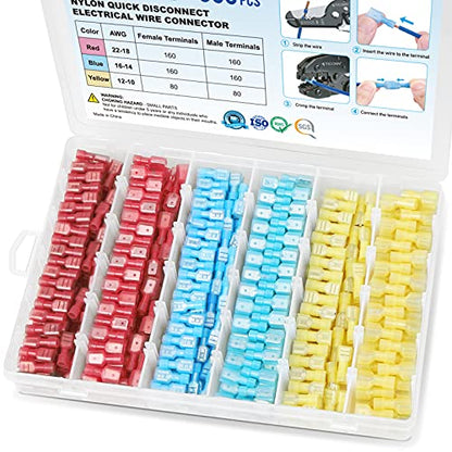 TICONN 800 Pcs Nylon Spade Quick Disconnect Connectors Kit, Electrical Insulated Terminals, Male and Female Spade Wire Crimp Terminal Assortment Kit - style: Combo 800Pcs