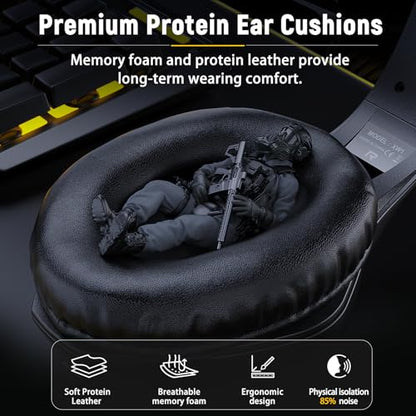 Tatybo Gaming Headset for PS5 PC, Noise Canceling Mic, RGB, Black | Over Ear, Deep Bass Stereo Sound for FPS, Battle Royale, Lightweight for Xbox, PS4, Mobile, Nintendo, 3.5mm devices - color: BLACK