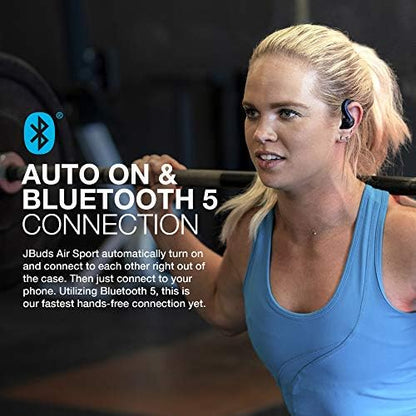 JLab JBuds Air Sport True Wireless Bluetooth Earbuds + Charging Case, Black, IP66 Sweat Resistance, Class 1 Bluetooth 5.0 Connection, 3 EQ Sound Settings Signature, Balanced, Bass Boost