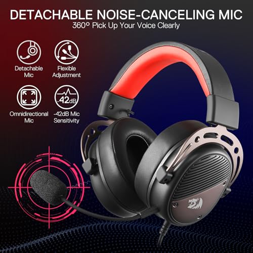 Redragon H730 USB Wired Gaming Headset - 53mm Drivers, 360° Spatial Sound, Detachable Noise-Canceling Microphone, Magnetic Replaceable Ear Cushions, Over-Ear Headphones Works for PC/PS4, Black - color: Black